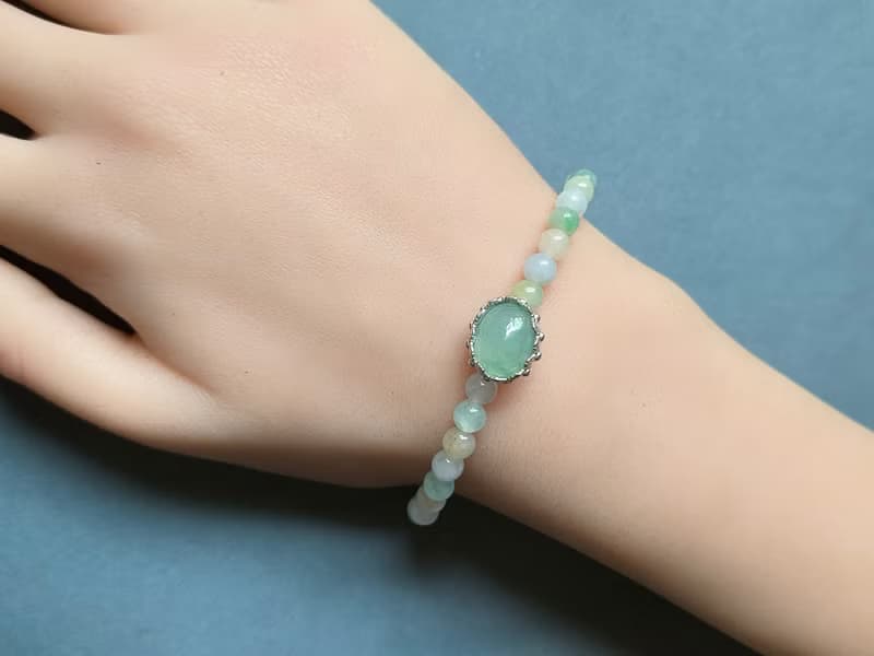 緬甸天然蛋面果綠冰種翡翠 冰種多寶珠 手作唯一手鍊