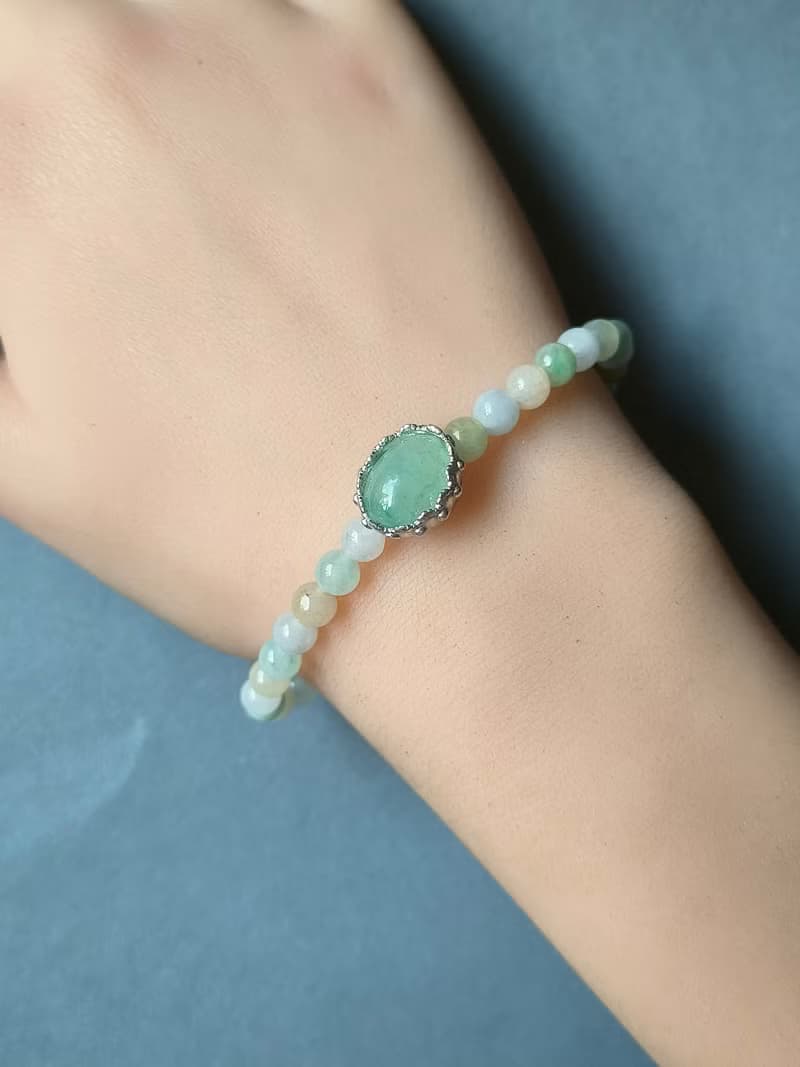 緬甸天然蛋面果綠冰種翡翠 冰種多寶珠 手作唯一手鍊