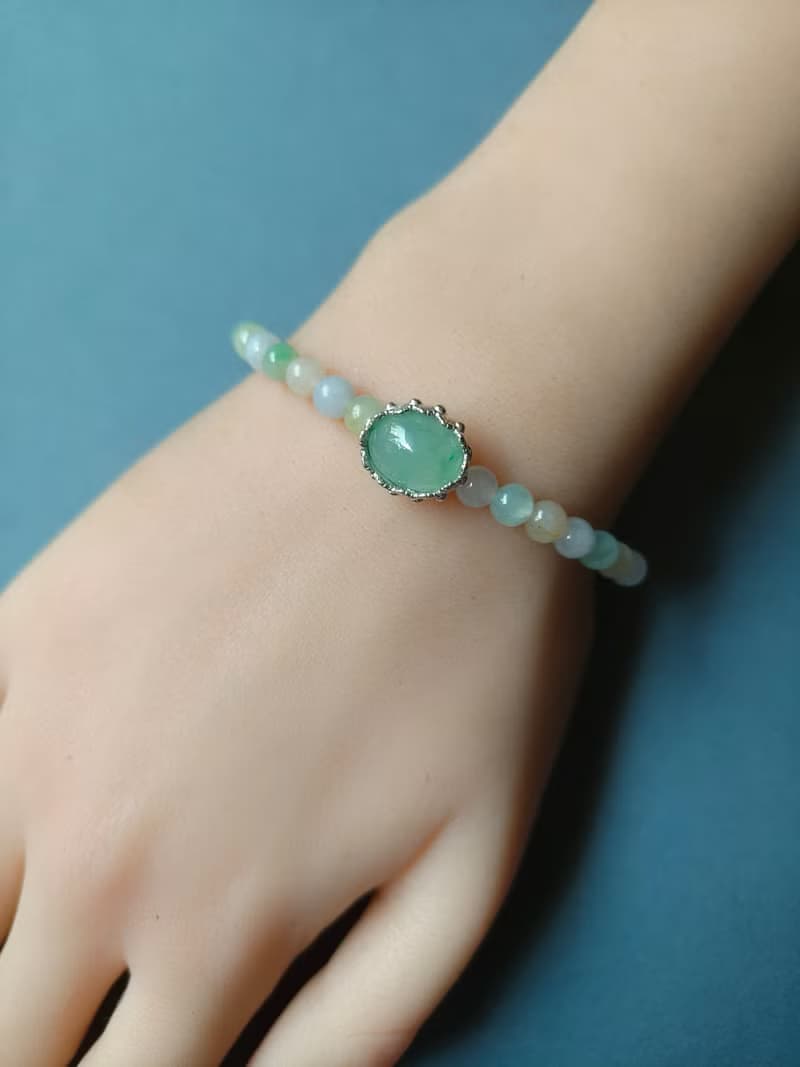 緬甸天然蛋面果綠冰種翡翠 冰種多寶珠 手作唯一手鍊