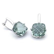 Green Amethyst Earrings, Natural Green Amethyst Drop Earrings, Cushion Cut Stone