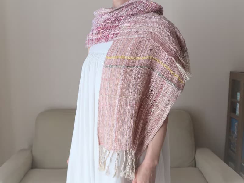 手織りストール　 コットンシルクリネン　春　タペストリー　ギフト　Shawl (M)15　入學   母親節　禮物　生日禮物