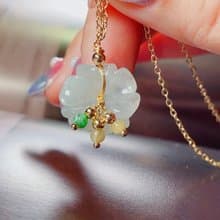 冰種翡翠花花設計款項鍊 14K包金 | 天然緬甸A貨翡翠 | 送禮