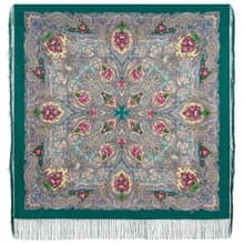 Pavlovo Posad Russian Shawl 100% Wool Scarf 125x125 cm Wrap Silk Fringe 2007-12