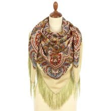 Pavlovo Posad Russian Shawl 100% Wool Scarf 125x125 cm Wrap Silk Fringe 1936-2