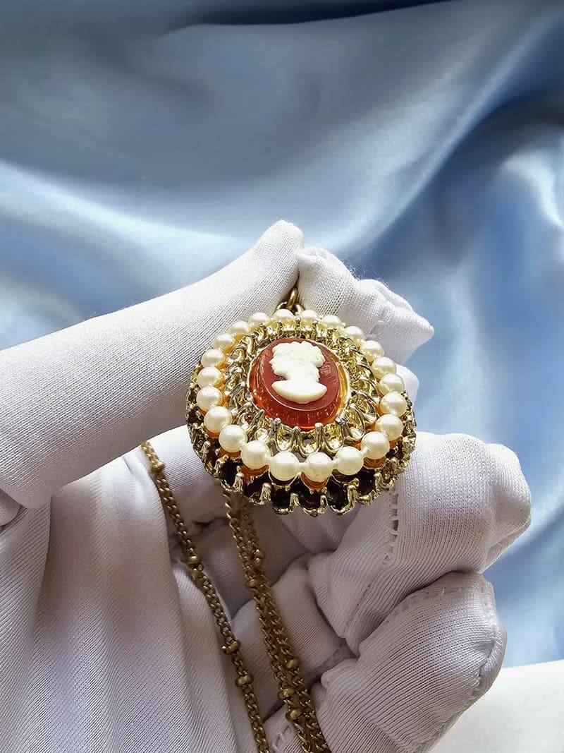 維多利亞經典浮雕仕女cameo項鍊/復古首飾/vintage西洋古董飾品