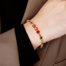 開運 健康 x 紅瑪瑙 石榴石 黃玉 黃水晶 磁扣【星空浩瀚】手鍊