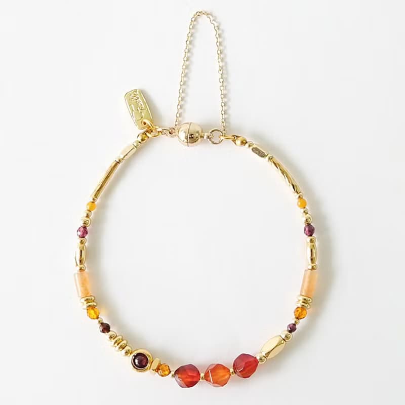 開運 健康 x 紅瑪瑙 石榴石 黃玉 黃水晶 磁扣【星空浩瀚】手鍊