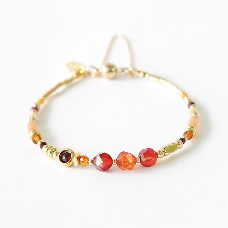 開運 健康 x 紅瑪瑙 石榴石 黃玉 黃水晶 磁扣【星空浩瀚】手鍊