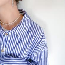 マグネット着脱　ビーズネックレス  　white silver　　チョーカー　フラワーネックレス