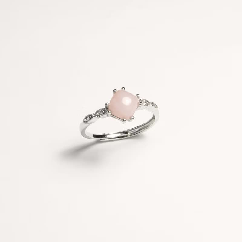 粉蛋白 10月生日石 夏天 純銀戒指