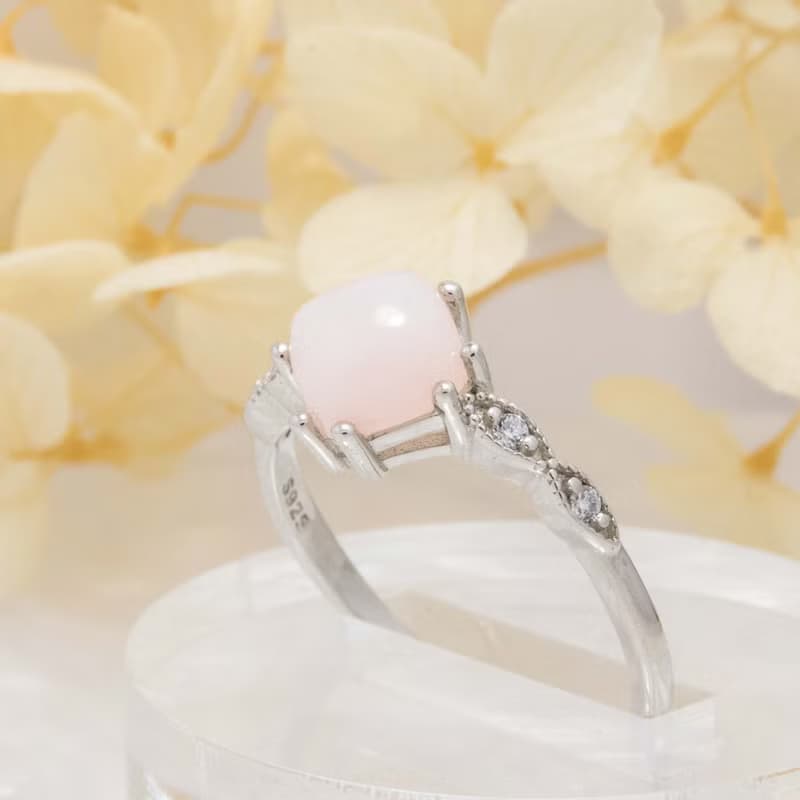 粉蛋白 10月生日石 夏天 純銀戒指