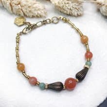 VIIART。花冠-橙花。阿拉善黃銅手鍊 | 瑪瑙復古風手鏈洗澡免拆