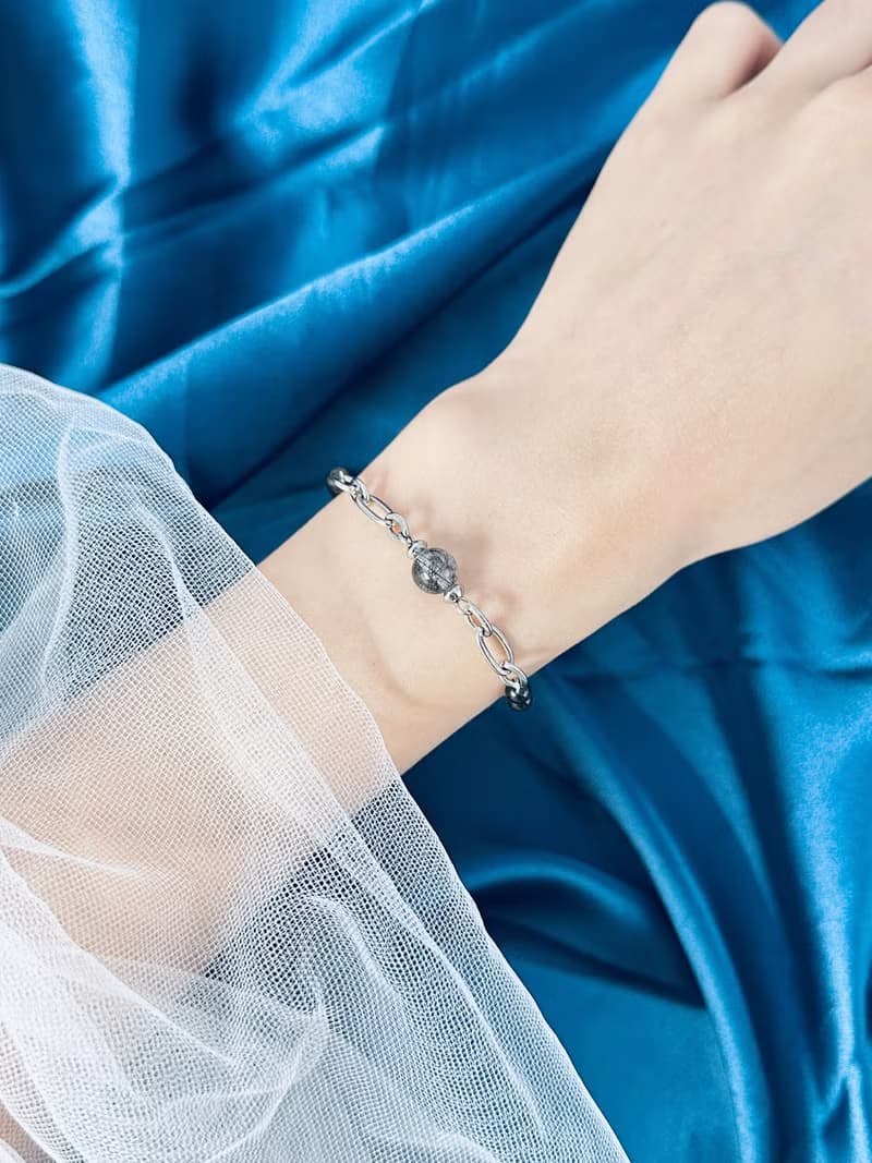 浪漫黑騎士水晶設計手鍊 - 醫療鋼/黑髮晶/金曜石