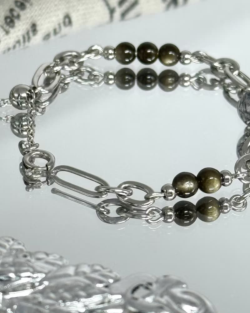 浪漫黑騎士水晶設計手鍊 - 醫療鋼/黑髮晶/金曜石