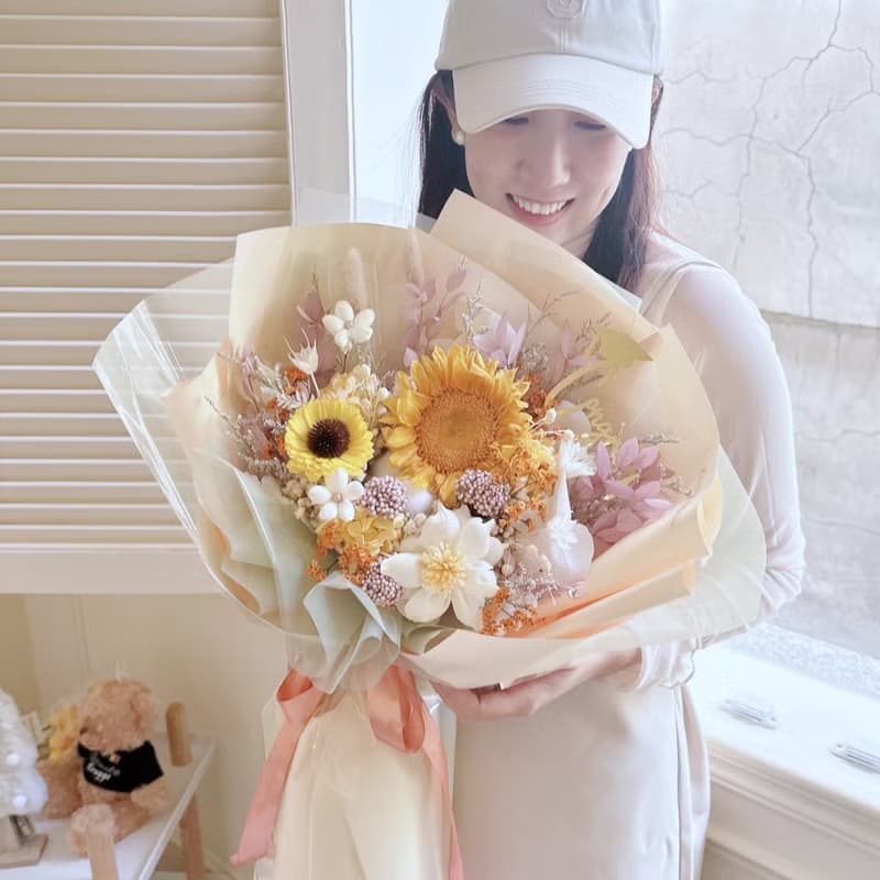 陽光色永生向日葵大花束 太陽花花束 向日葵花束 畢業花束