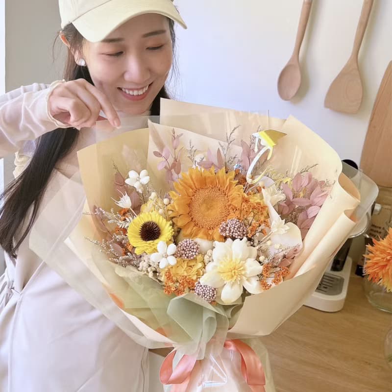 陽光色永生向日葵大花束 太陽花花束 向日葵花束 畢業花束