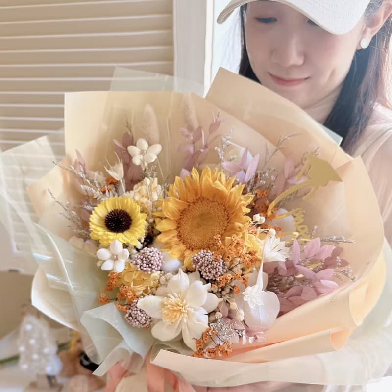陽光色永生向日葵大花束 太陽花花束 向日葵花束 畢業花束