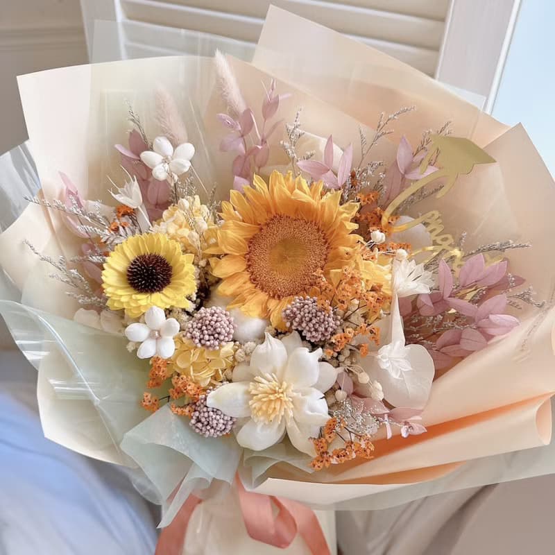 陽光色永生向日葵大花束 太陽花花束 向日葵花束 畢業花束