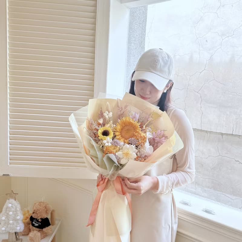 陽光色永生向日葵大花束 太陽花花束 向日葵花束 畢業花束