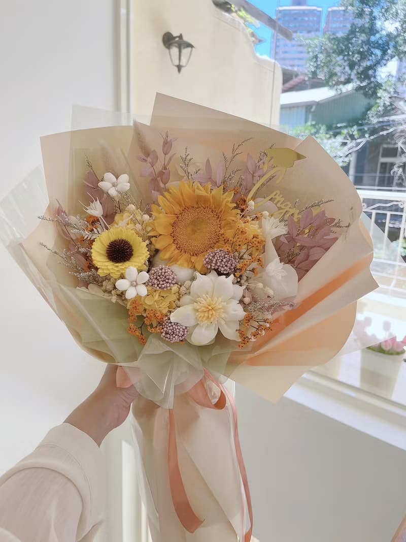 陽光色永生向日葵大花束 太陽花花束 向日葵花束 畢業花束