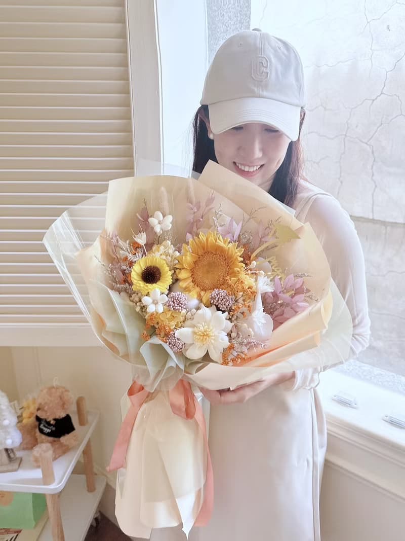 陽光色永生向日葵大花束 太陽花花束 向日葵花束 畢業花束