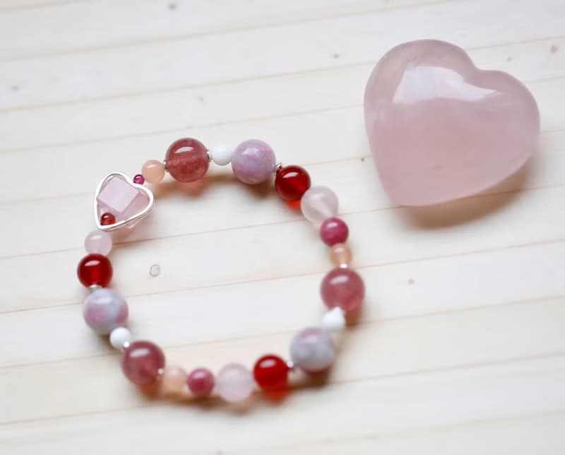 招桃花水晶飾品||愛戀||心輪手鏈 粉晶/草莓晶/紫牙烏/碧璽/925