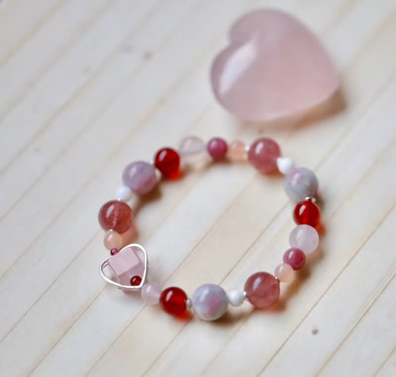 招桃花水晶飾品||愛戀||心輪手鏈 粉晶/草莓晶/紫牙烏/碧璽/925