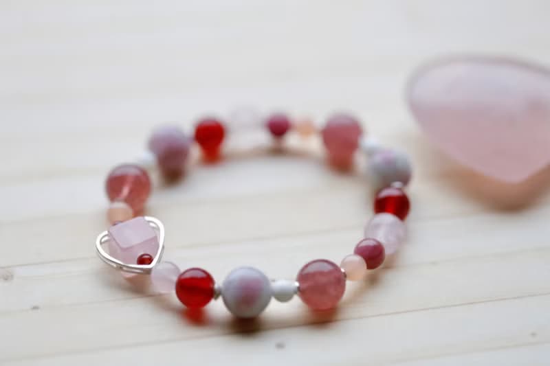 招桃花水晶飾品||愛戀||心輪手鏈 粉晶/草莓晶/紫牙烏/碧璽/925