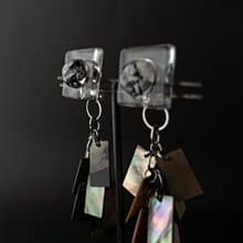 Bugs eye 2way earrings/ Interchangeable / macro view-black shell 醫療鋼耳環 夾式耳環 耳夾