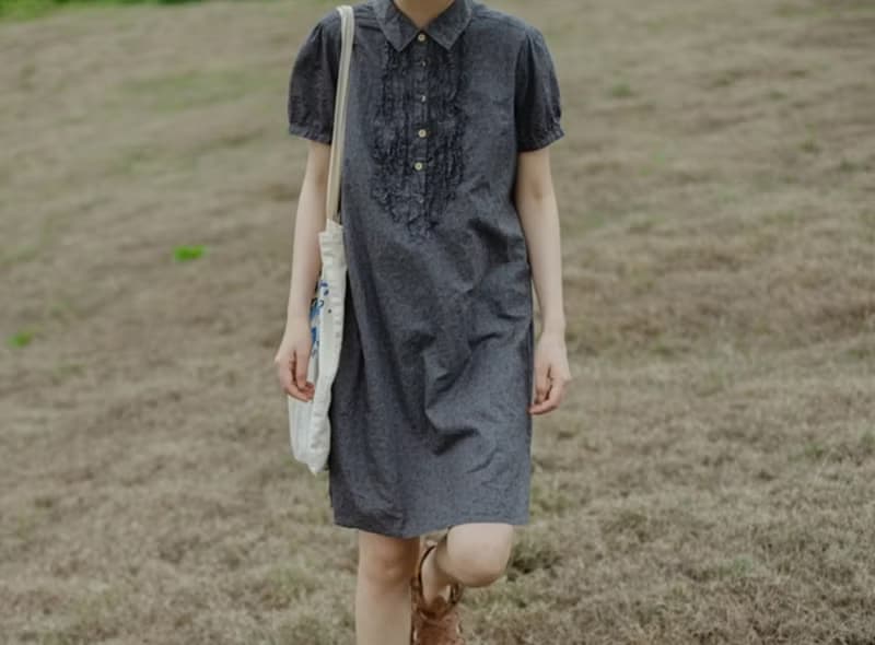 法式少女 經典小碎花棉質襯衫式洋裝