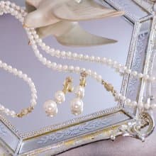 5wayロングパールネックレスとイヤーアクセサリー(ホワイトver.)