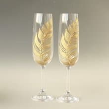 Gold Feather Champagne Glasses Wedding Anniversary, set of 2 Hand-painted