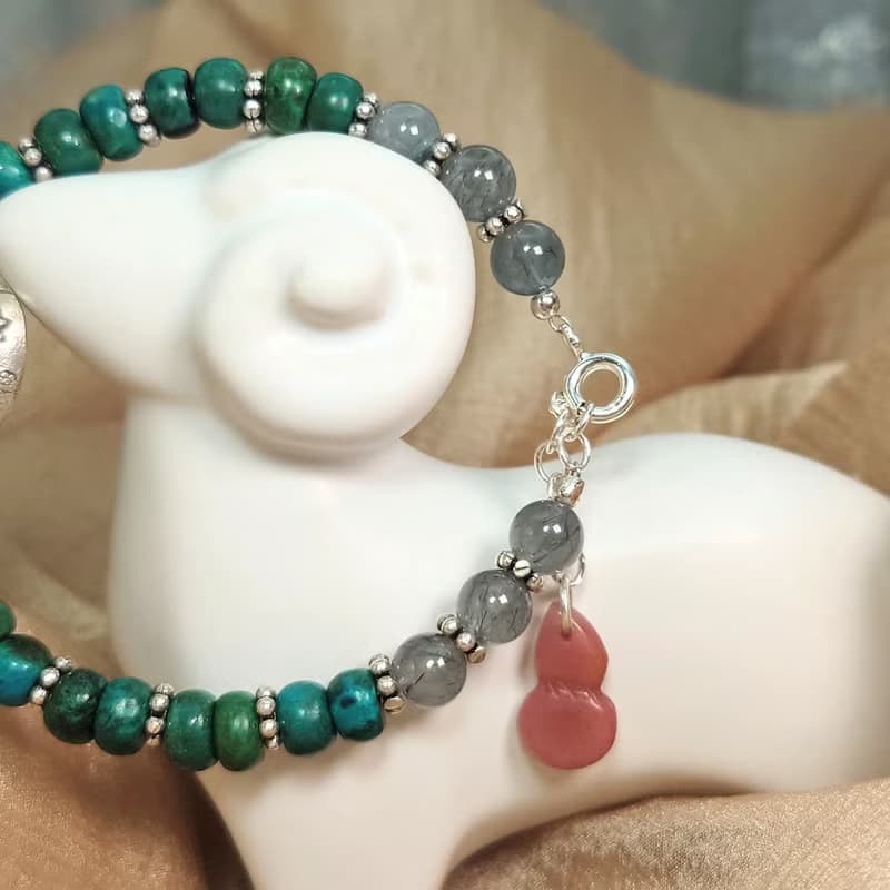 手鍊 鳳凰石 矽孔雀石 藍髮晶 鹽源瑪瑙 薔薇輝石 925銀飾 手珠