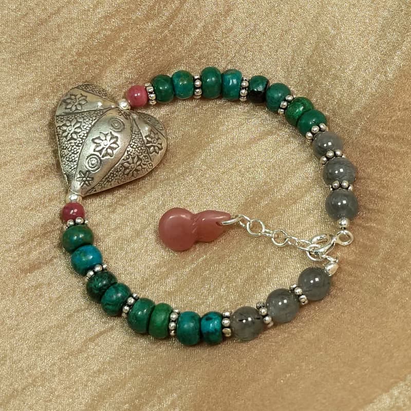手鍊 鳳凰石 矽孔雀石 藍髮晶 鹽源瑪瑙 薔薇輝石 925銀飾 手珠