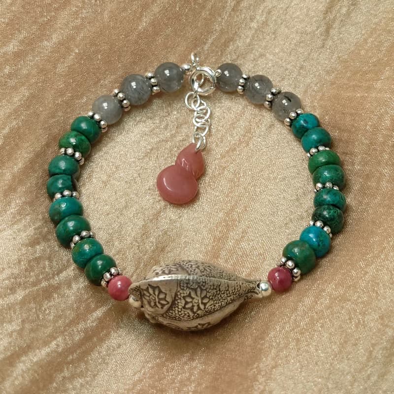 手鍊 鳳凰石 矽孔雀石 藍髮晶 鹽源瑪瑙 薔薇輝石 925銀飾 手珠