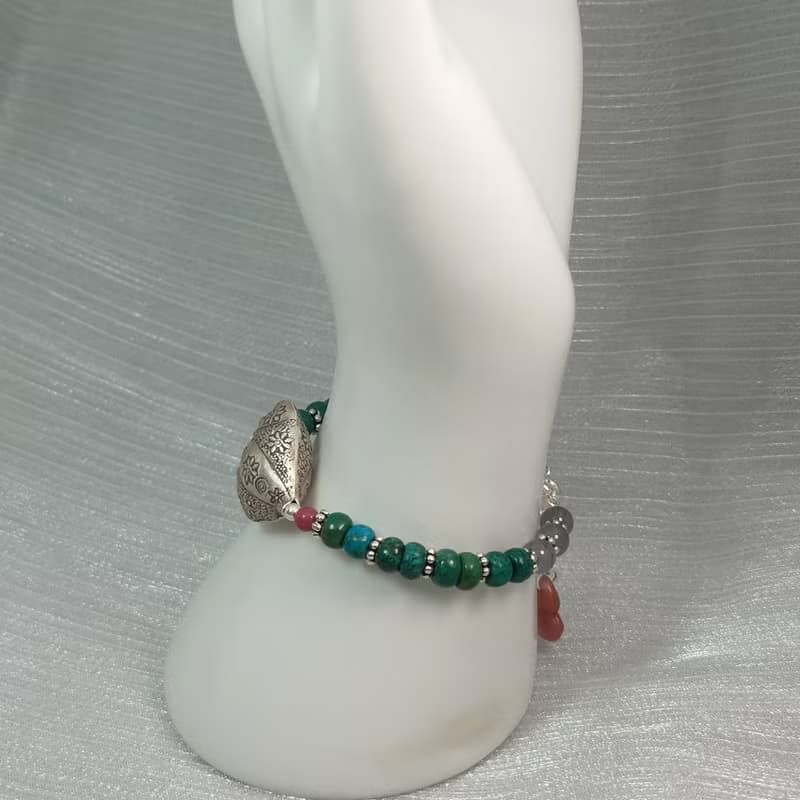 手鍊 鳳凰石 矽孔雀石 藍髮晶 鹽源瑪瑙 薔薇輝石 925銀飾 手珠