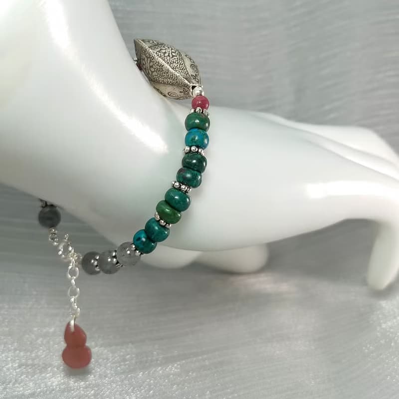 手鍊 鳳凰石 矽孔雀石 藍髮晶 鹽源瑪瑙 薔薇輝石 925銀飾 手珠