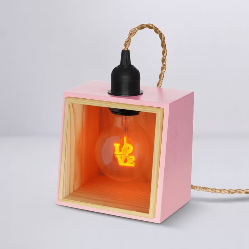 方形木制小夜燈 - 含1個 Love 燈泡(倒) Edison-Style 愛迪生燈泡