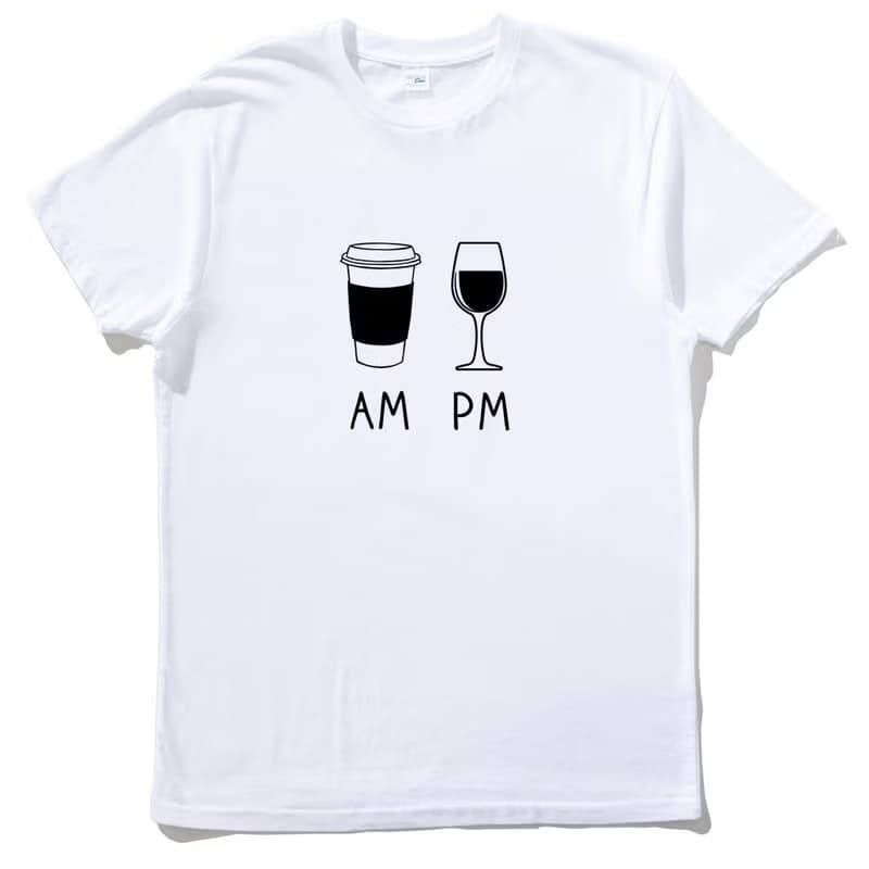 COFFEE AM WINE PM 男女短袖T恤 白色 咖啡 酒 禮物 設計