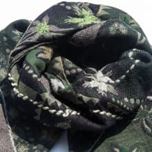 喀什米爾Cashmere刺繡羊毛披肩 針織圍巾 刺繡圍巾 克什米爾-花朵