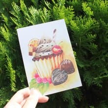 明信片　巧克力杯子蛋糕