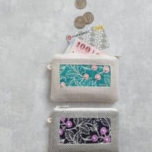 現貨!【FWL/雙層小錢包】果實與葉 日本刺繡布 刺子布 擬真珍珠