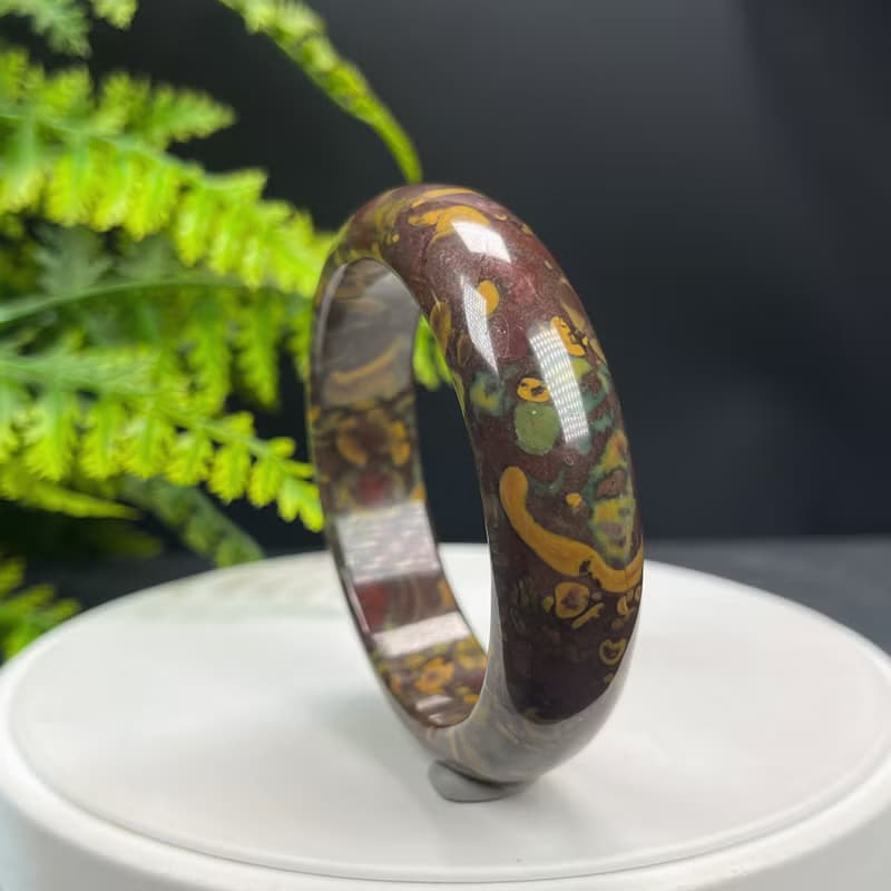 精品 碳酸鹽質玉手鐲 59MM 高瓷異象油畫風 玉手環 平衡穩定安撫