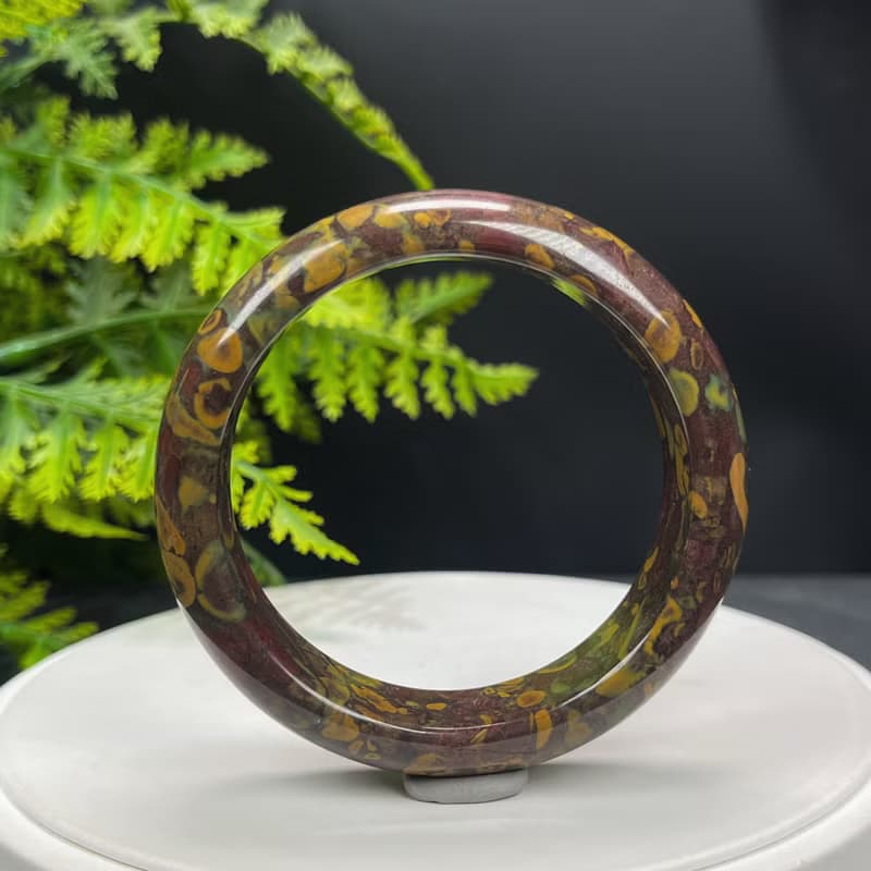 精品 碳酸鹽質玉手鐲 59MM 高瓷異象油畫風 玉手環 平衡穩定安撫