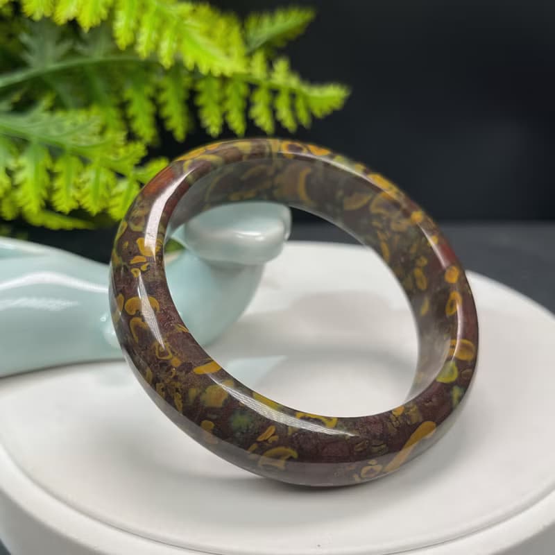 精品 碳酸鹽質玉手鐲 59MM 高瓷異象油畫風 玉手環 平衡穩定安撫