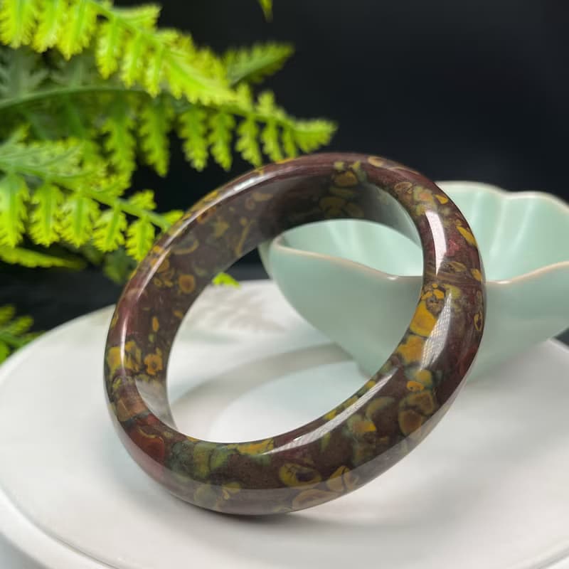 精品 碳酸鹽質玉手鐲 59MM 高瓷異象油畫風 玉手環 平衡穩定安撫