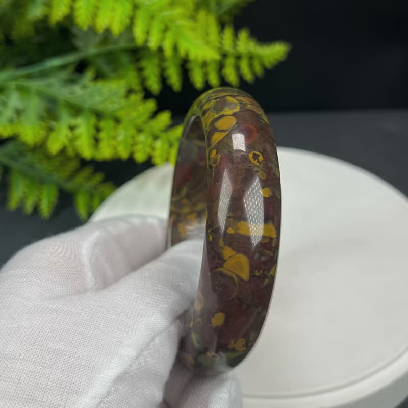 精品 碳酸鹽質玉手鐲 59MM 高瓷異象油畫風 玉手環 平衡穩定安撫