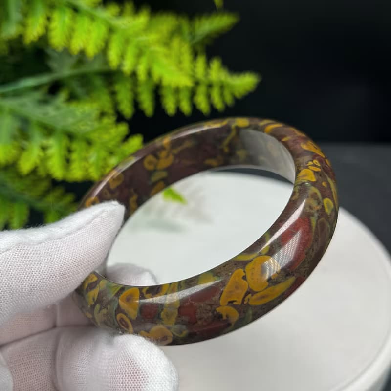 精品 碳酸鹽質玉手鐲 59MM 高瓷異象油畫風 玉手環 平衡穩定安撫