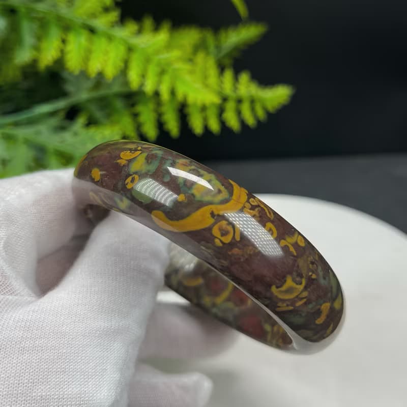 精品 碳酸鹽質玉手鐲 59MM 高瓷異象油畫風 玉手環 平衡穩定安撫