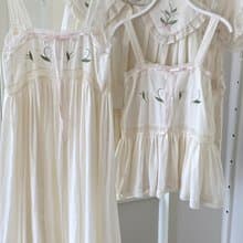 鈴蘭刺繡花 手工制 復古森系吊帶  家居服睡裙